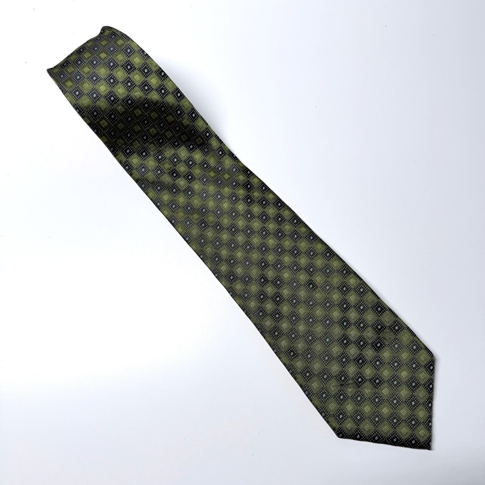 DiCapri Collection Green Geometric Necktie Retro Mod Office Core Vintage Tie